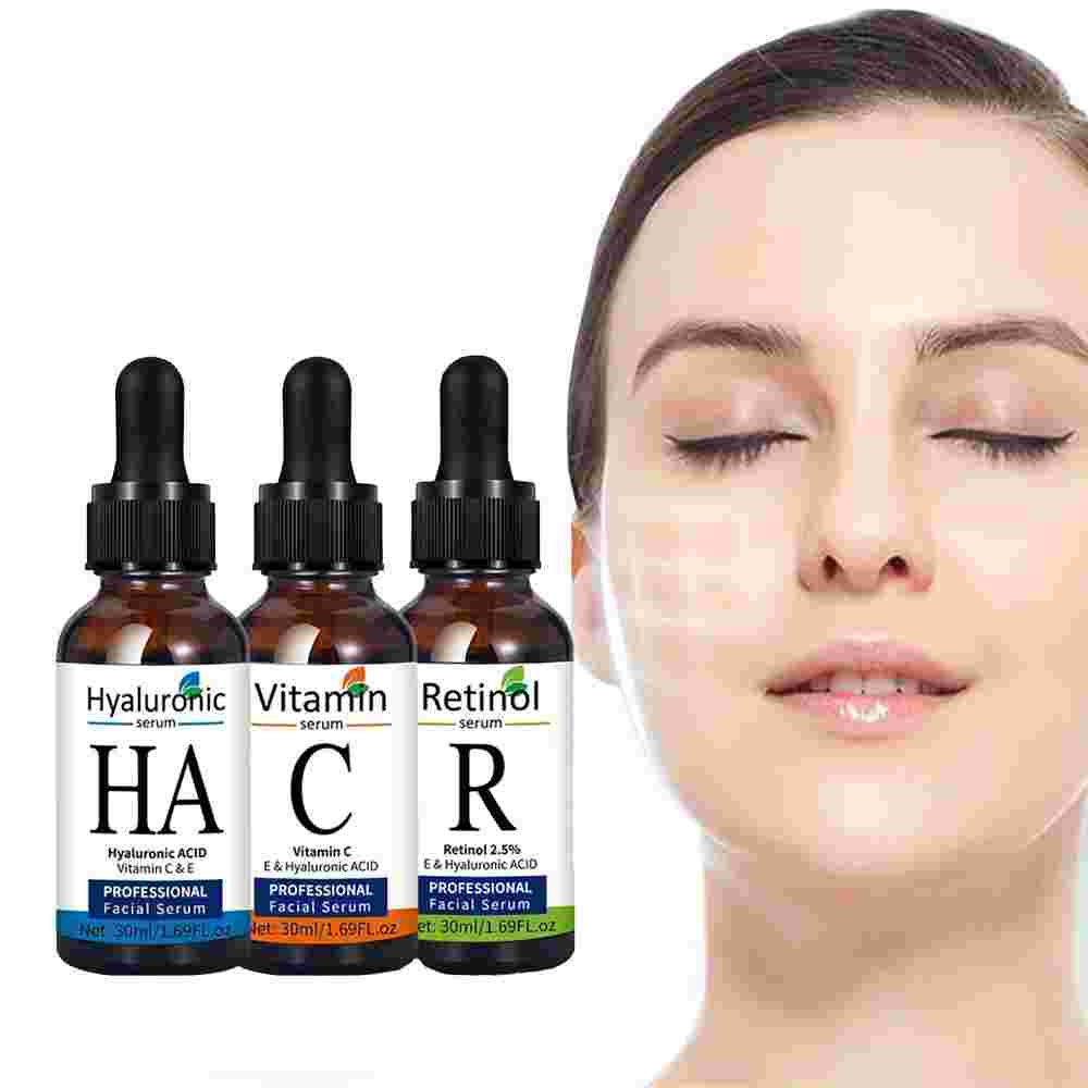 set de rétinol visage à la vitamine e, sérum de vitamine c et acide hyaluronique, 30ml