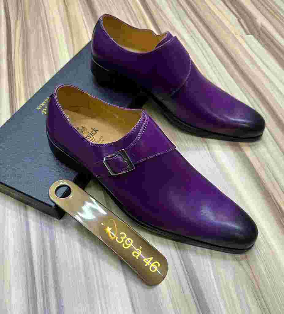 Chaussures habillées à sangle de moine en cuir violet pour hommes