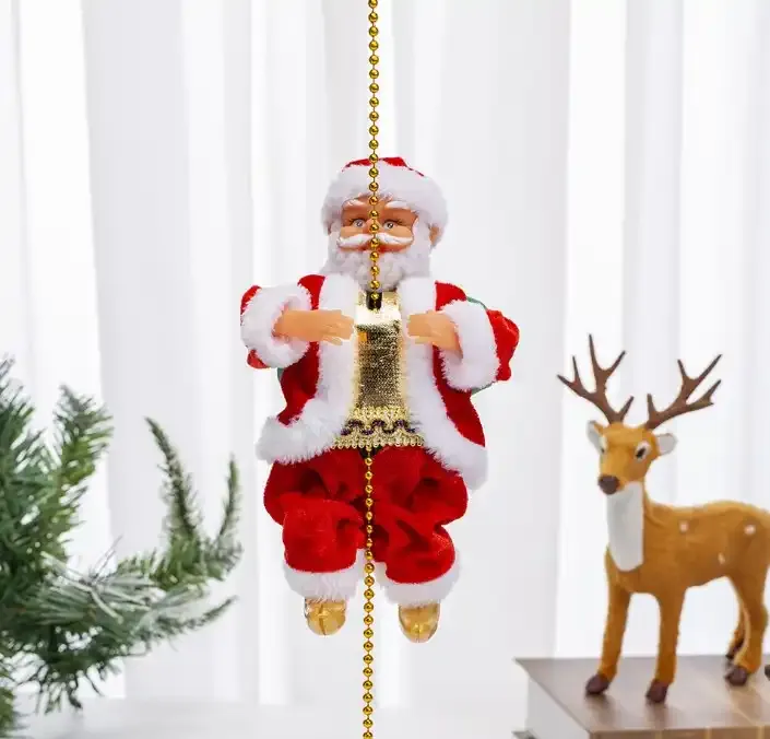 🔥 Décoration Père Noël grimpant sur chaîne en mouvement avec Music ambiante