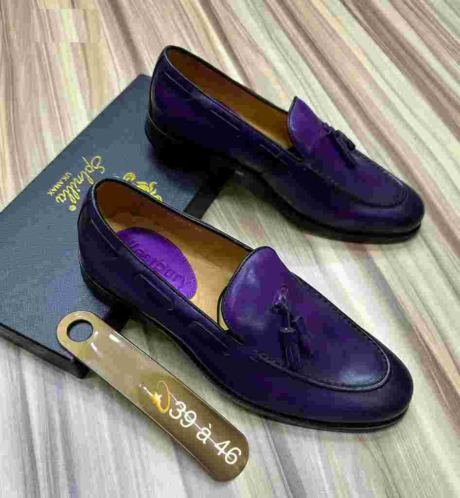 Chaussures mocassins pour homme en cuir naturel, violet dégradé