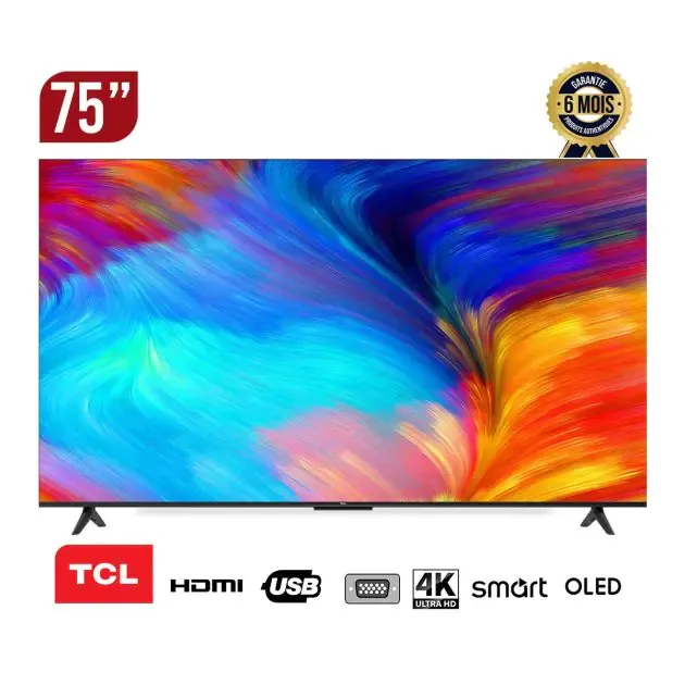 TV SMART -TCL - 75 pouces (189 cm) - 4K Ultra HD - LED  - Téléviseur Android - 6 mois Garantie